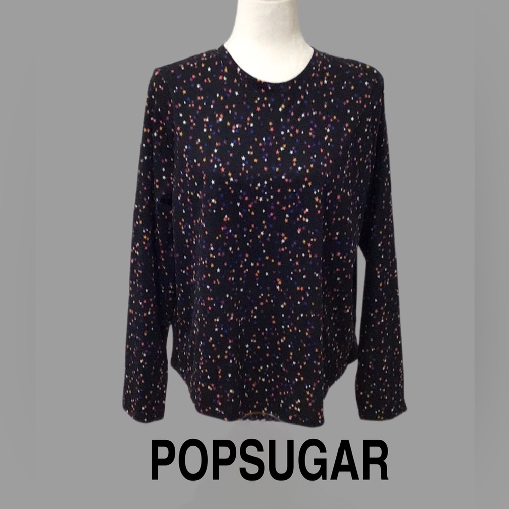 NWT POPSUGAR Starscape Print‎ T-Shirt, Black with Multi-Color Stars Size Large